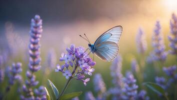 Butterfly on Purple Flower in Meadow photo
