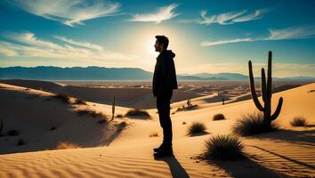 Man Standing Desert Landscape Silhouette photo
