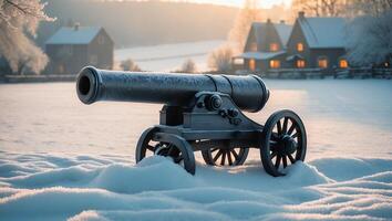 Cannon on Snow Covered Ground photo