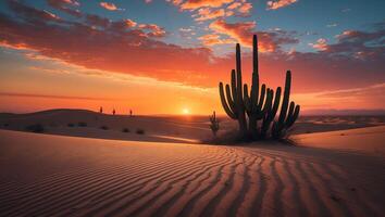 Desert Sunset with Cactus Landscape photo
