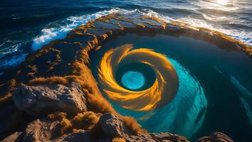 Ocean Vortex Art on Rocky Shore photo