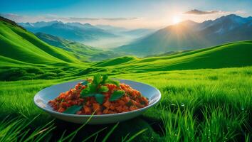 Carrot Dish on Plate in Green Field photo