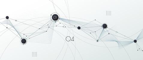 Illustration molecule, Network Connection. Element of geometric shape, wave line, dot, on white background. Modern graphic design for web site. Digital Technology, science, futuristic concept vector