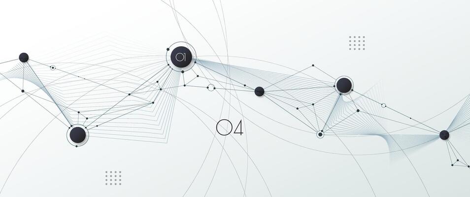 Illustration molecule, Network Connection. Element of geometric shape, wave line, dot, on white background. Modern graphic design for web site. Digital Technology, science, futuristic concept