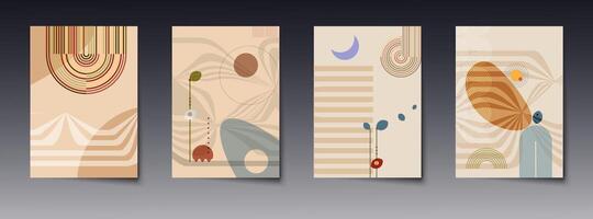Set of abstract background. Minimal modern graphic design, line pattern, well art boho style, element with geometric shape. vector