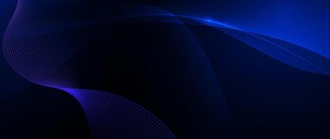 Abstract flowing wave line, particle dot pattern, neon light on dark blue gradient background. Modern futuristic design, particles wave data for background. vector
