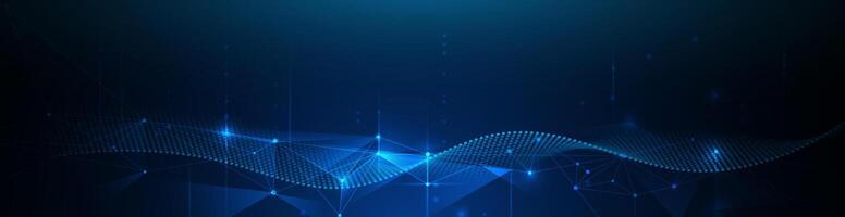 Abstract technology with molecule, Flowing dot particle wave flow line, wireframe and dot. vector
