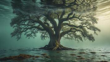 Underwater Tree in Misty Lake photo
