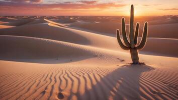 Cactus in Sand Dunes at Sunset photo
