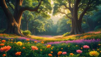 Forest Glade with Wildflowers photo
