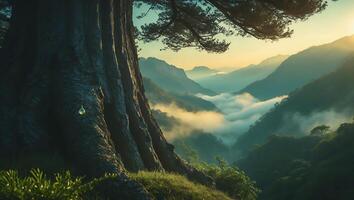 Landscape with Tree and Mountains photo