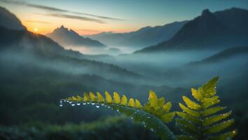 Fern with Dew on Mountain Sunrise photo