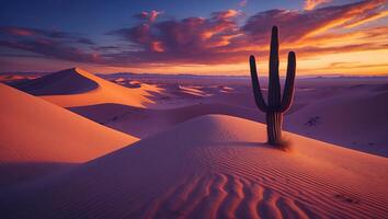 Cactus in Desert Landscape at Sunset photo