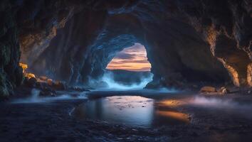 Cave Exit View During Sunset photo