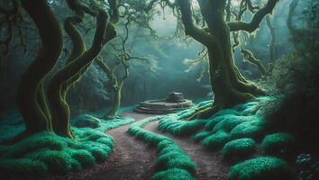 Forest Path with Stone Structure photo