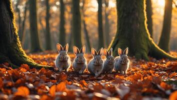 Rabbits in Autumn Forest photo