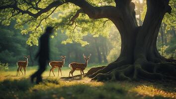 Deer Under Tree in Forest photo