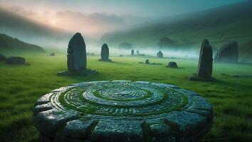 Ancient Stone Circle in Foggy Field photo