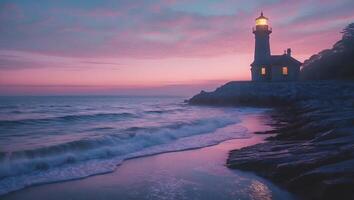 Lighthouse at Dusk Ocean Scene photo