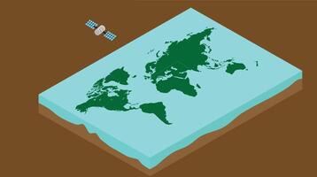 Isometric design world map showcasing continents and countries in a minimalist style, emphasizing clean lines vector