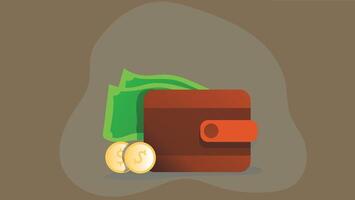 Illustration of a wallet with paper money visibly sticking out, symbolizing financial wealth, spending vector
