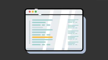Illustration of a programming and coding screen displaying app development interface, code editor vector