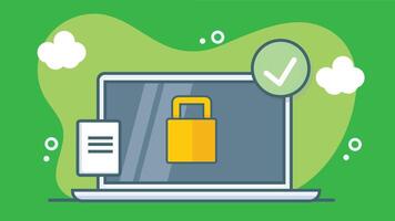 Stylized illustration of a laptop with a cyber security shield displayed on screen, symbolizing protection vector