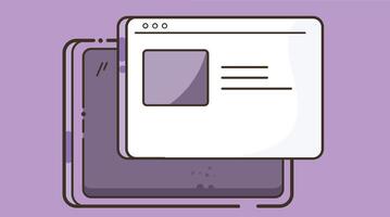 Illustration of a browser window mockup showing an application interface with tabs, address bar, and layout elements vector