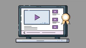 A digital streaming player displayed on a laptop screen, showing playback controls and content vector