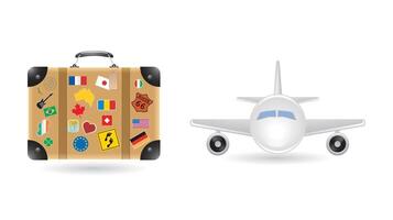 A set of travel icons featuring an airplane and a travel suitcase, representing the concept of journey and adventure vector