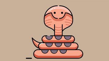 Cartoon style illustration of a cobra snake with friendly features, designed for children books. The snake is coiled with a raised hood vector