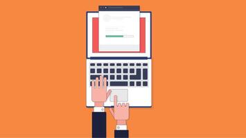 Illustration of a laptop on a desk, remote work and freelancing, with a calm, focused atmosphere vector