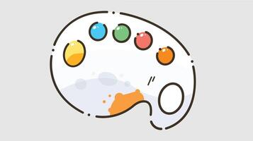 tion of a painting palette with multiple color paints arranged in wells. The palette is used by artists for mixing and selecting colors vector