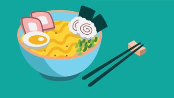 A bowl of authentic Asian-style ramen, featuring rich broth, noodles, and toppings such as eggs, vegetables, and meat vector