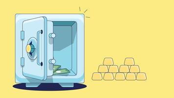 A closed money safe with money bills inside. The safe is securely locked, symbolizing the protection of wealth, and is depicted with a detailed design vector