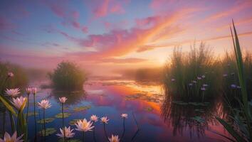 Water Lily at Sunset Landscape photo