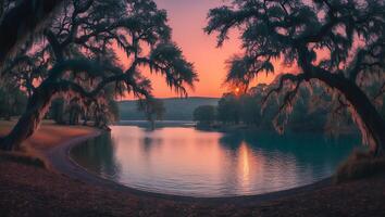 Lake View at Sunset with Trees photo