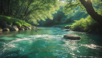 River Through Lush Green Forest photo