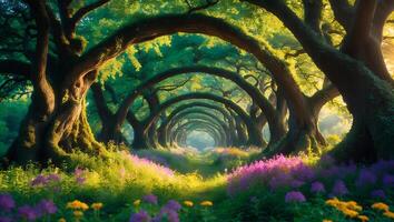 Tree Tunnel with Flowers photo