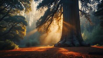 Giant Tree in Forest with Sunlight photo