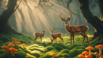 Deer Family in Enchanted Forest photo