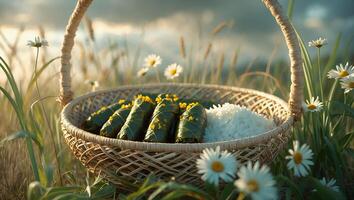 Stuffed Leaves and Rice in Basket photo