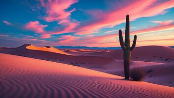 Cactus in Desert Landscape with Pink Sky photo
