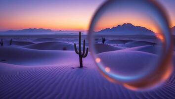 Cactus at Sunset in Desert Through Lens photo
