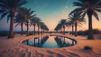 Palm Tree, Starry Night, Water, Desert Landscape photo