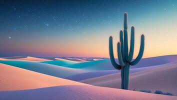 A cactus stands in the desert at sunset photo