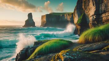 Ocean Cliff Landscape with Crashing Wave photo