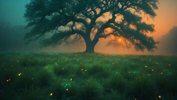 Majestic Tree Landscape at Sunset photo