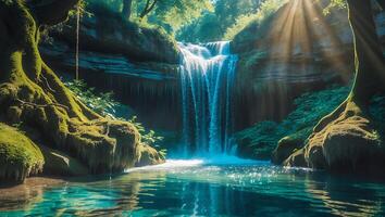Beautiful Waterfall Scene in Nature photo
