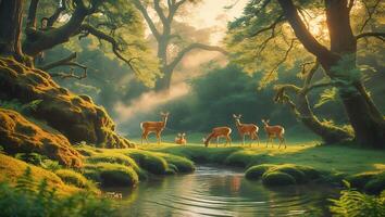 Deer in Forest Clearing Stream photo